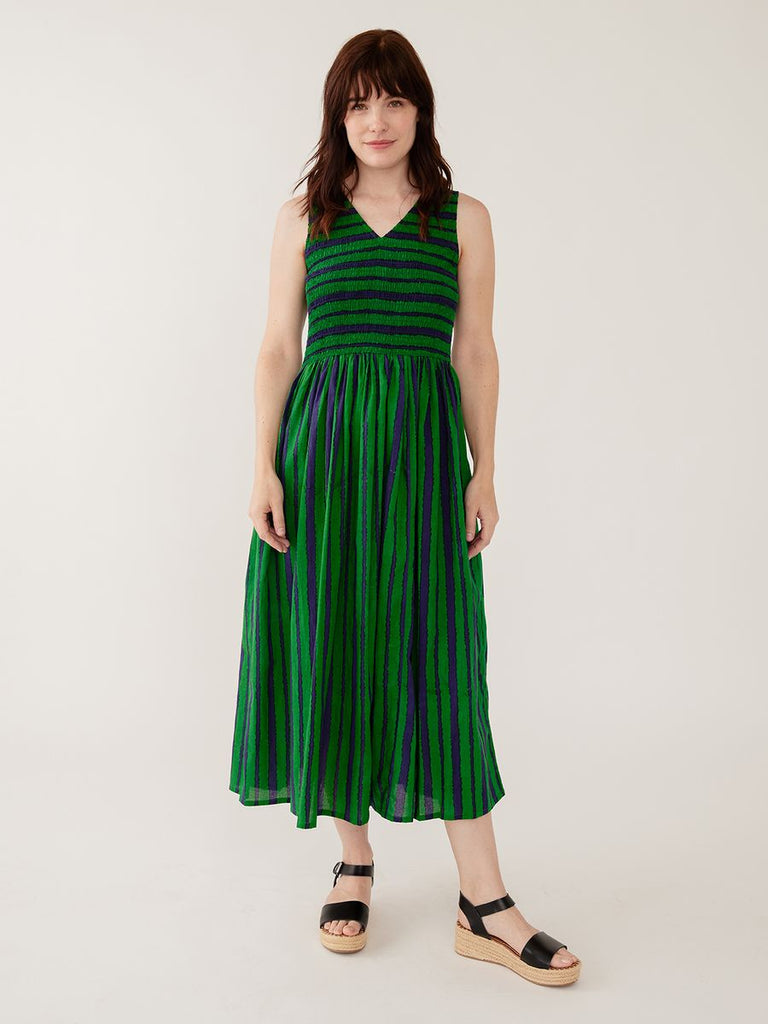 Mata Traders 100% Cotton Lily V-Neck Sleeveless Dress in Emerald Stripe 2X