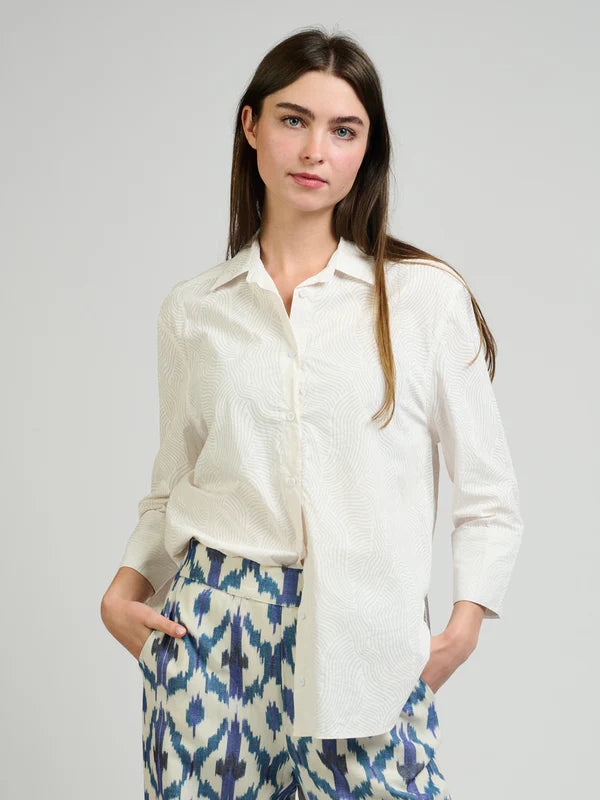 Mata Traders 100% Cotton Mae Oversized Shirt in White Waves