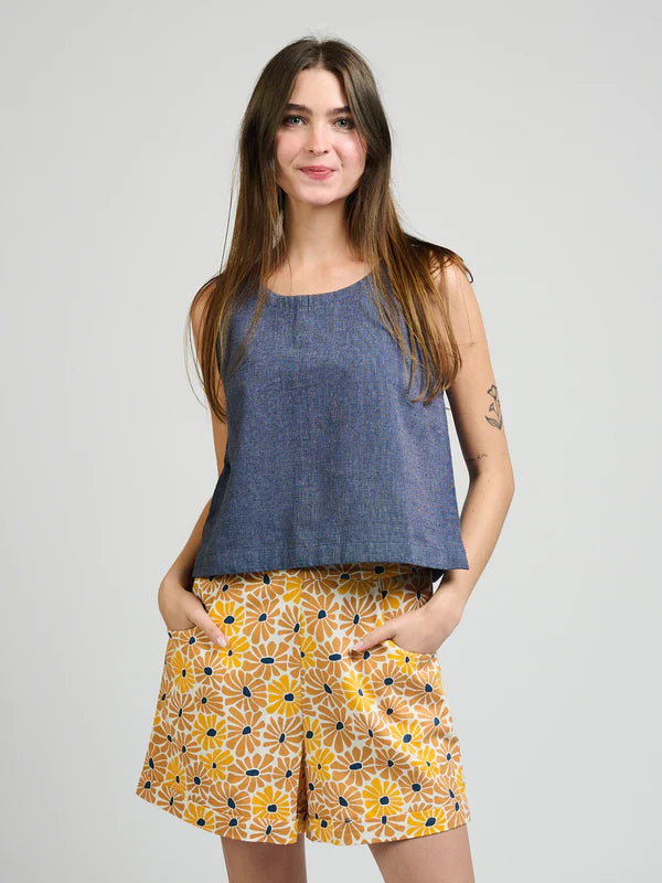 Mata Traders 100% Cotton Neko Tank Top in Blue Chambray
