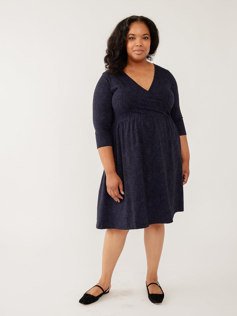 long sleeve faux wrap dress Karen Kane Women's Faux Wrap Drape Dress, M, Navy, Rayon/Spandex