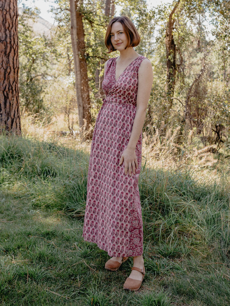 Mata Traders Cotton Bekka Maxi Dress in Magenta Vine Floral M