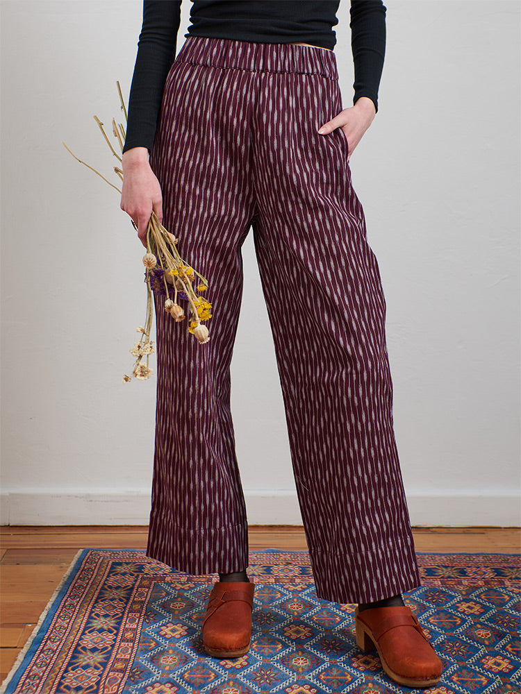 Mata Traders Cotton Rosie Pant in Plum Ikat