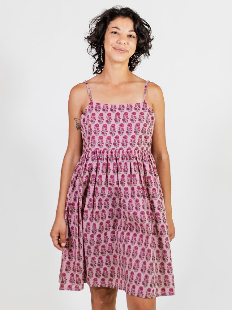 Mata Traders Cotton Sofia Mini Dress in Magenta Floral 