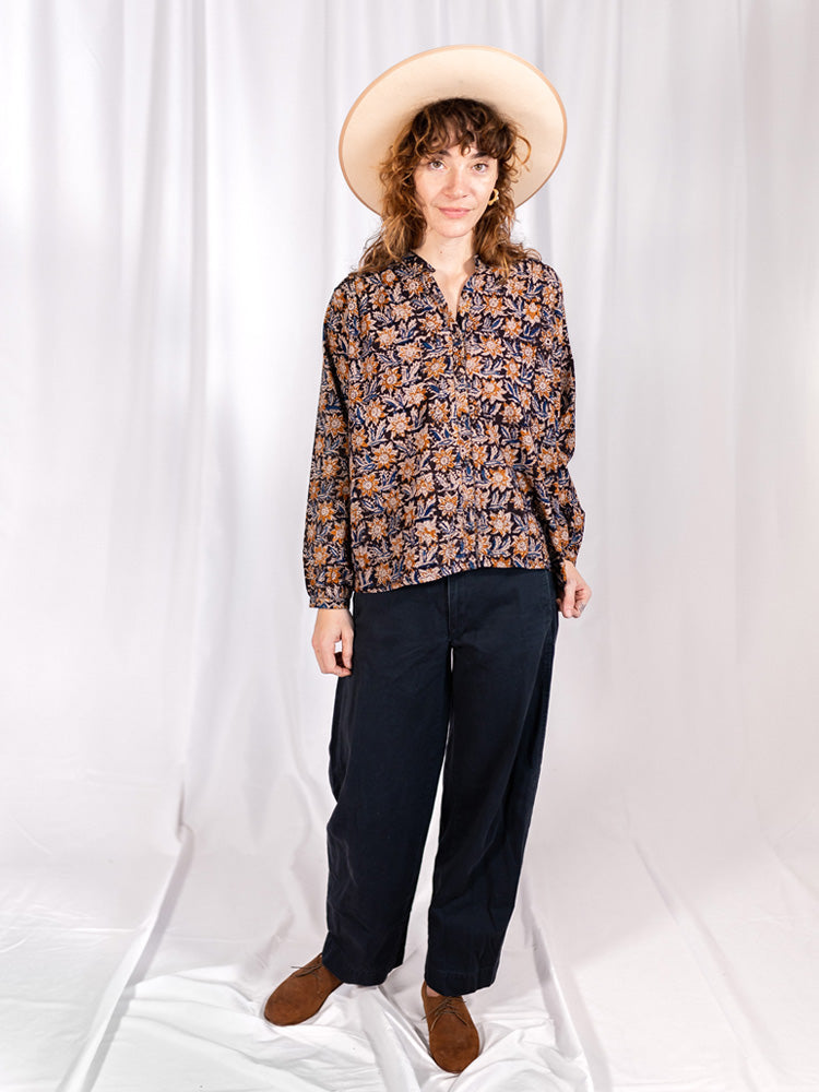 Mata Traders Cotton Stella Top in Black Sunflower