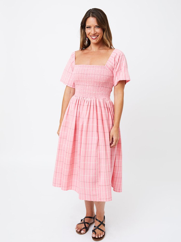 Mata Traders Cotton Teddy Dress in Pink Plaid