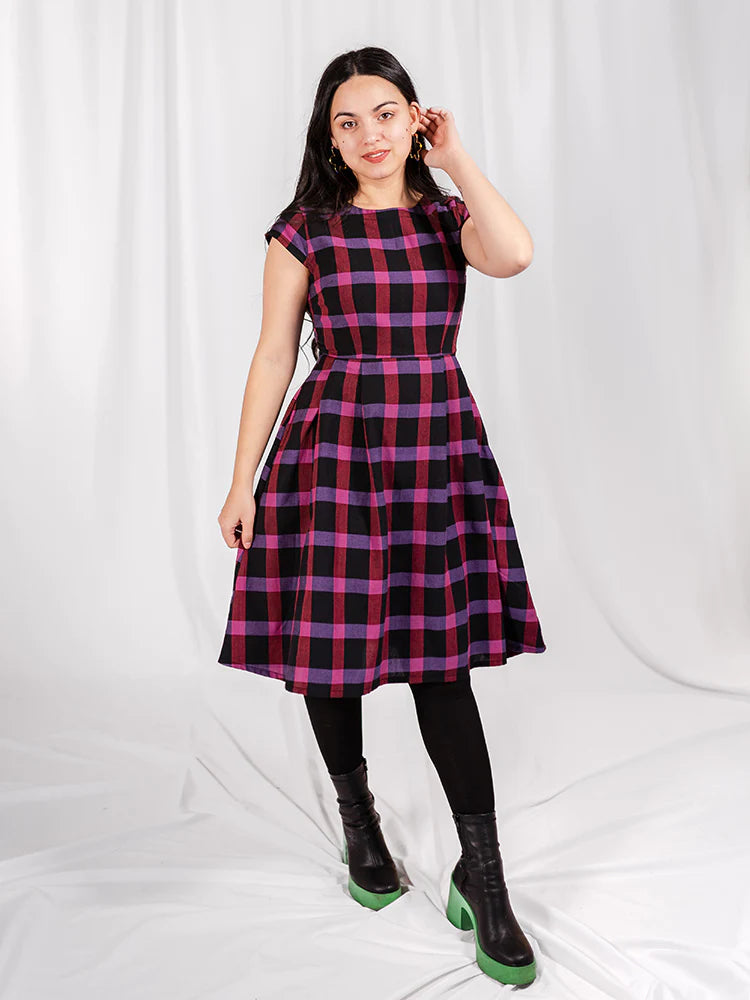 Mata Traders Devonshire Cotton Woven Dress in Ultra Violet Plaid