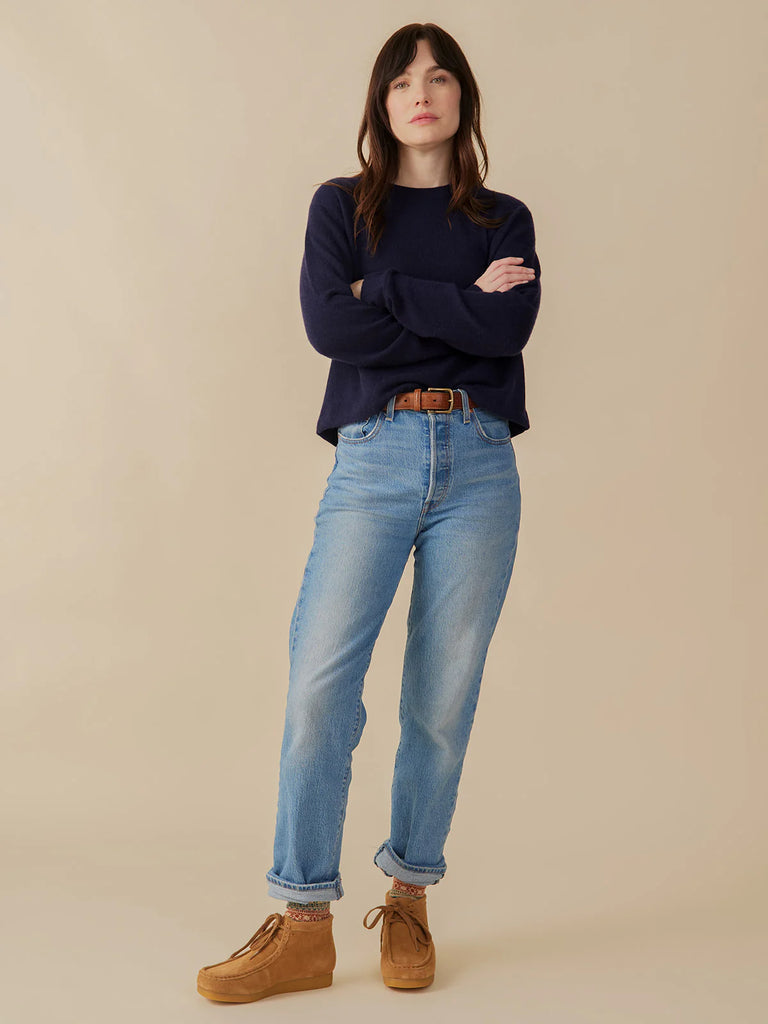 Mata Traders Eleanor 100% Cashmere Crewneck Sweater in Navy