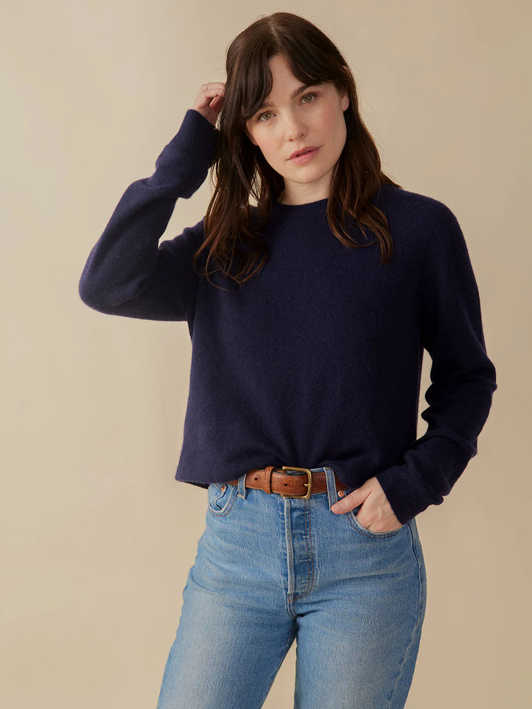 Mata Traders Eleanor 100% Cashmere Crewneck Sweater in Navy