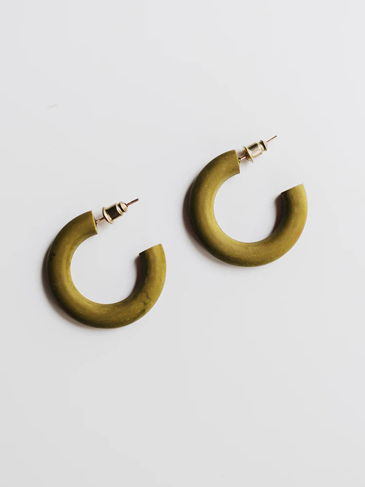 Mata Traders Handmade Fair Trade Lena Hoop Stud Earrings - Olive