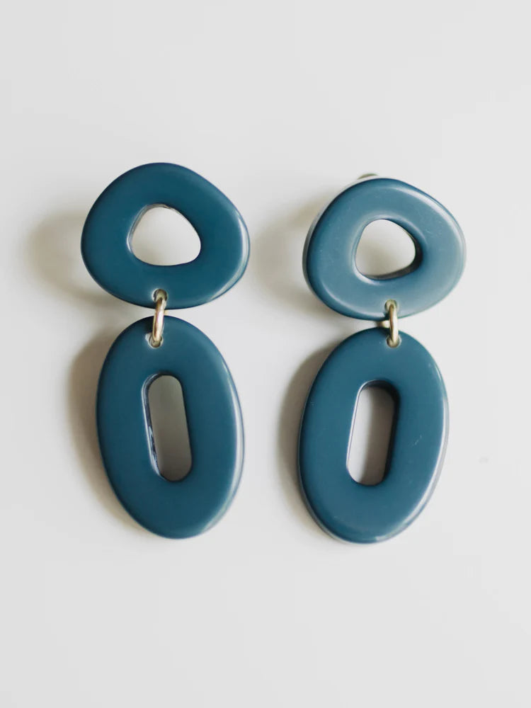 Mata Traders Handmade Fair Trade Oblong Hoop Earrings - Blue