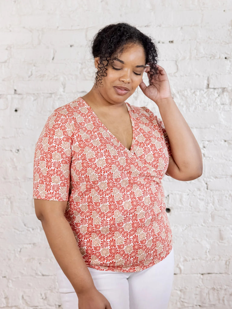 Mata Traders Cotton Knit Gianna Wrap Top in Matisse Vermillion