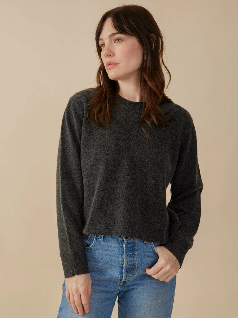 Mata Traders Eleanor 100% Cashmere Crewneck Sweater in Charcoal