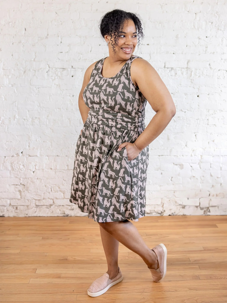 Mata Traders Organic Cotton Asheville Dress in Leopard Green