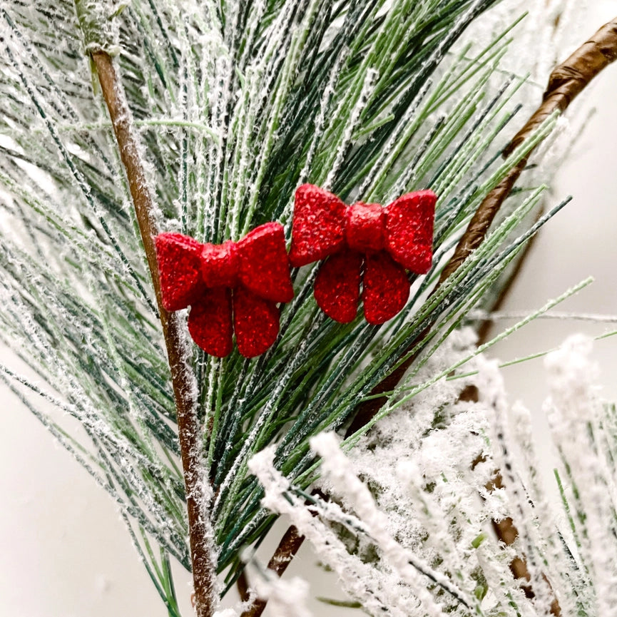 Meadow & Mae All Wrapped Glitter Bow Polymer Clay Holiday Stud Earrings