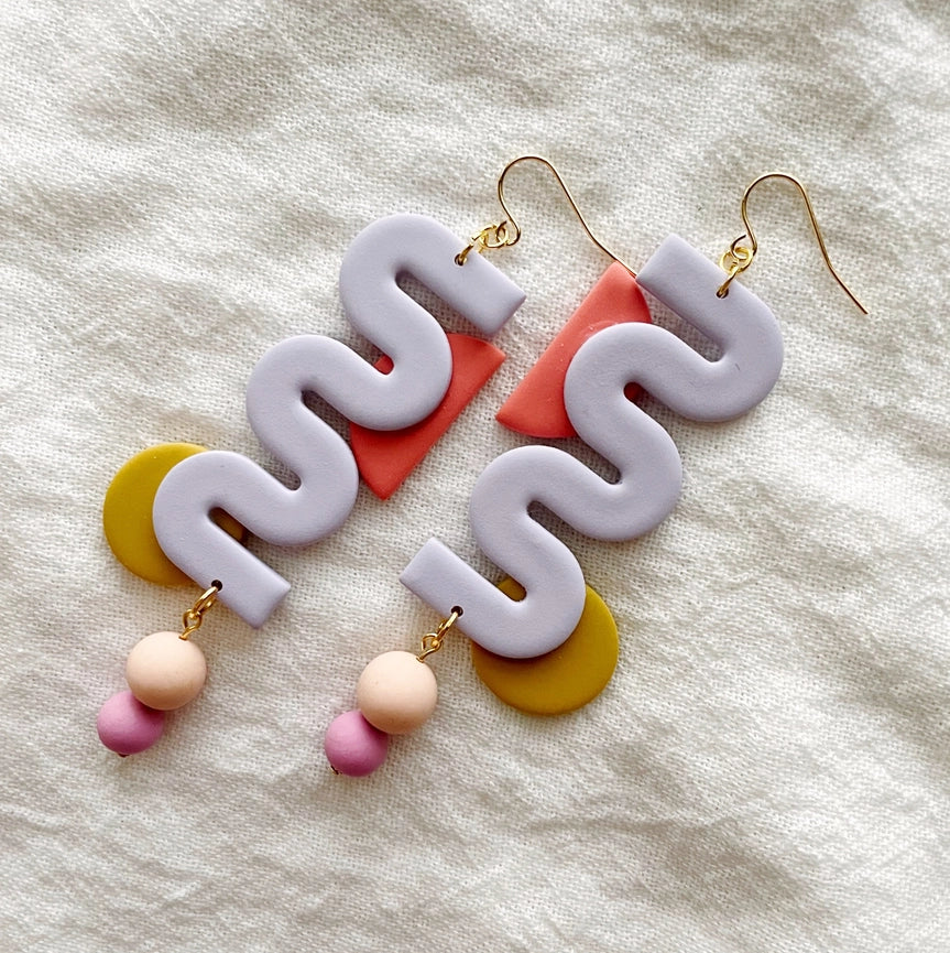 Meadow & Mae Cleo Colorful Squiggle Polymer Clay Dangle Earrings