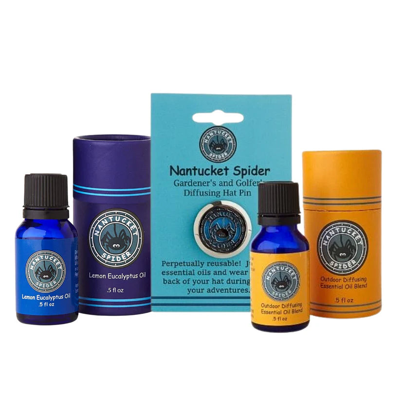 Nantucket Spider Natural DEET-Free Mosquito Repellent Diffusing Hat Pin & Oil Set for Golfer's and Gardeners