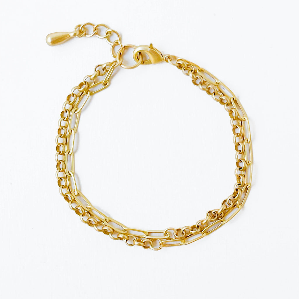 Nest Pretty Things Adjustable Double Chain Gold Paperclip and Rolo Bracelet
