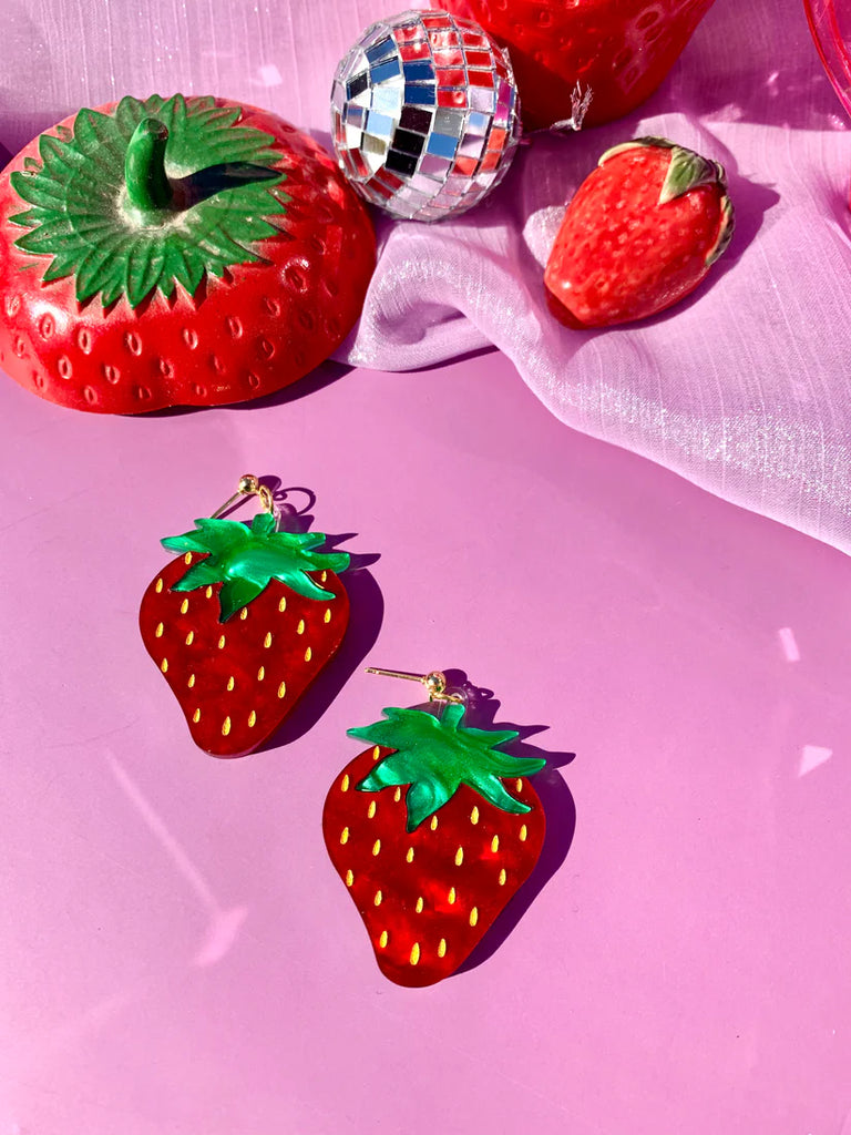 Not Picasso Laser Cut Acrylic Strawberries Dangle Earrings