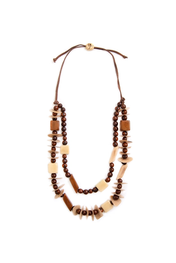 Organic Tagua Jewelry Handcrafted Himalaya Necklace - Chestnut Brown & Ivory