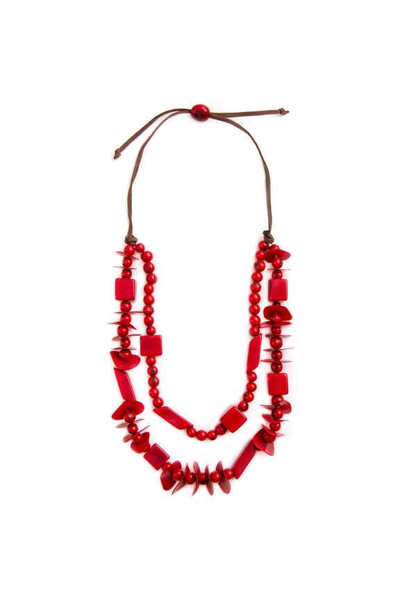 Organic Tagua Jewelry Handcrafted Himalaya Necklace - Red