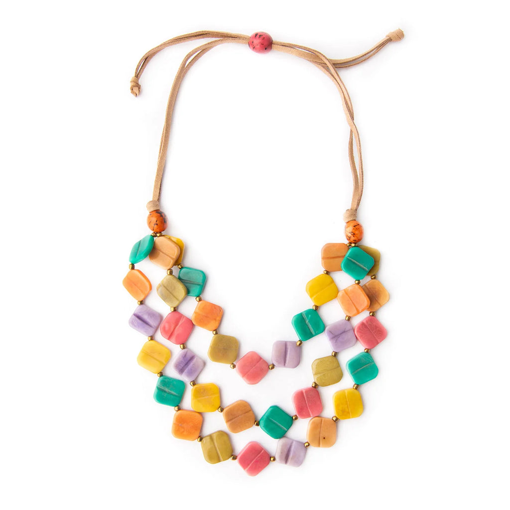 Organic Tagua Jewelry Handcrafted Joan Necklace - Multi Pastel