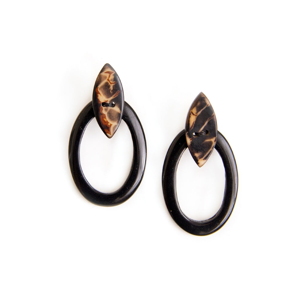 Organic Tagua Jewelry Handcrafted Tagua Acelia Earrings - Onyx