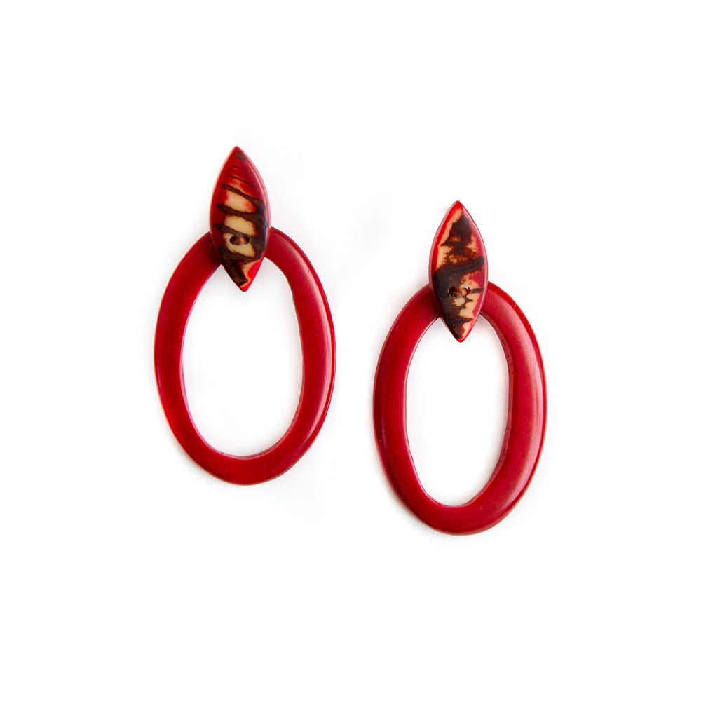 Organic Tagua Jewelry Handcrafted Tagua Acelia Earrings - Red