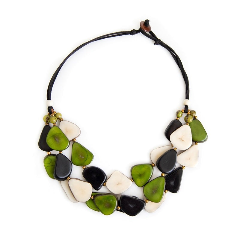 Organic Tagua Jewelry Handcrafted Tagua Alma Necklace - Forest Green Combo