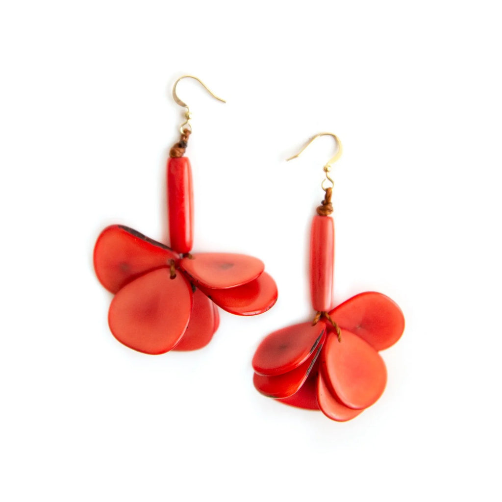 Organic Tagua Jewelry Handcrafted Tagua Anita Earrings - Poppy Coral