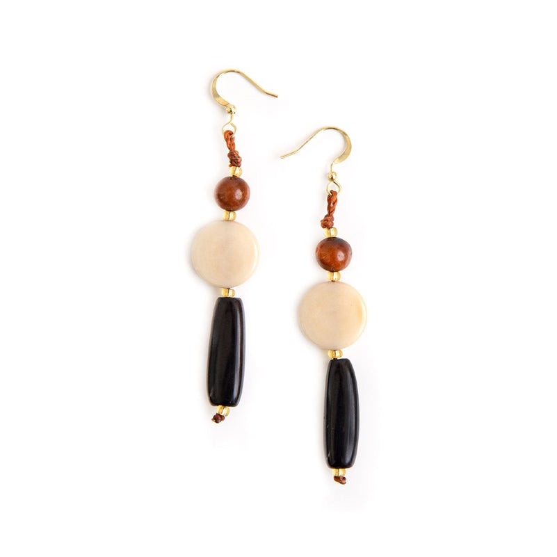 Organic Tagua Jewelry Handcrafted Tagua Dionne Earrings - Onyx Combo