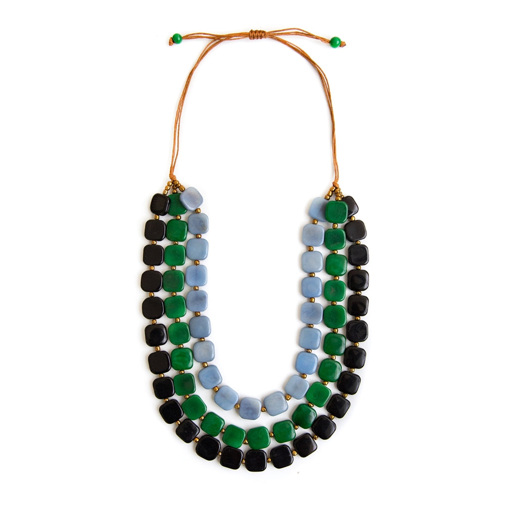 Organic Tagua Jewelry Handcrafted Tagua Erica Necklace - Biscayne Bay, Forest Green, and Onyx