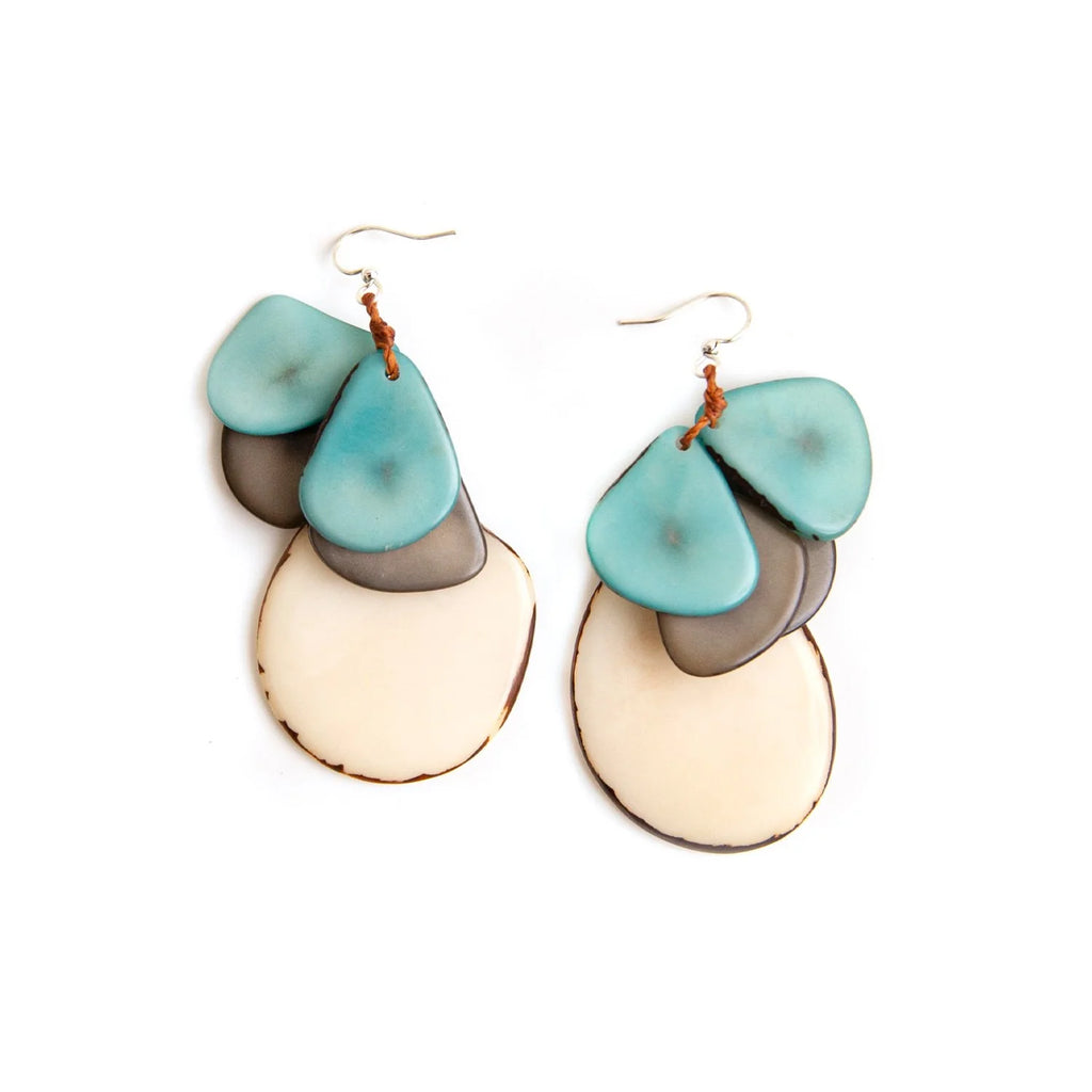 Organic Tagua Jewelry Handcrafted Tagua Jordin Earrings - Celeste, Charcoal Gray, and Ivory