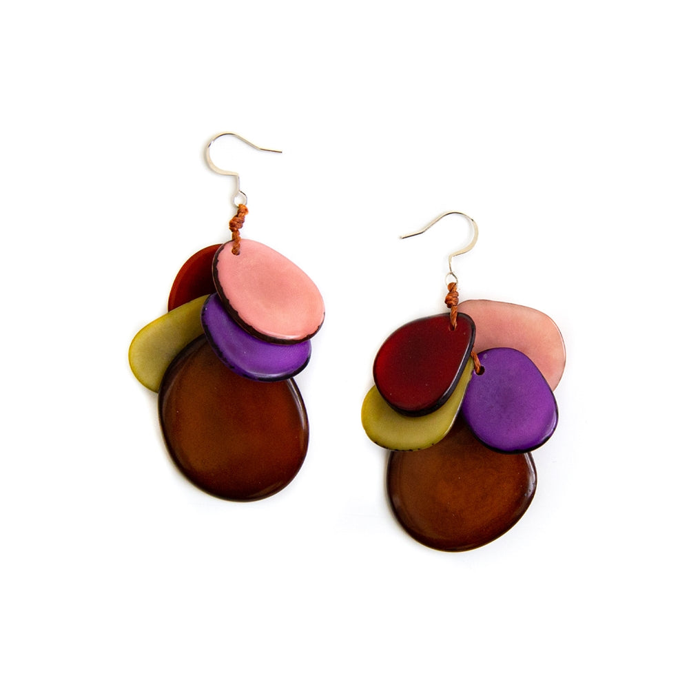 Organic Tagua Jewelry Handcrafted Tagua Jordin Earrings - Chestnut, Olive, and Pink