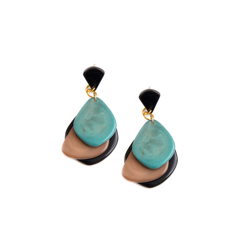Organic Tagua Jewelry Handcrafted Tagua Lauren Earrings - Celeste Combo