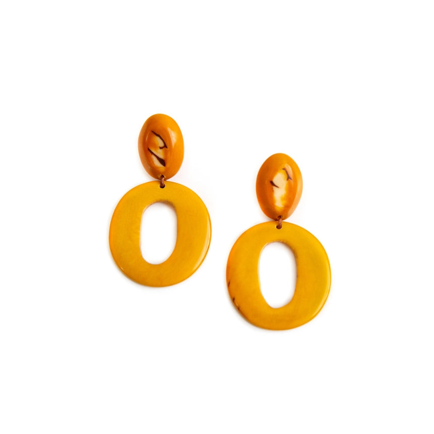 Organic Tagua Jewelry Handcrafted Tagua Lucrecia Earrings - Mustard