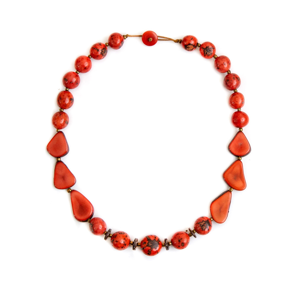 Organic Tagua Jewelry Handcrafted Tagua Olmedo Necklace - Poppy Coral