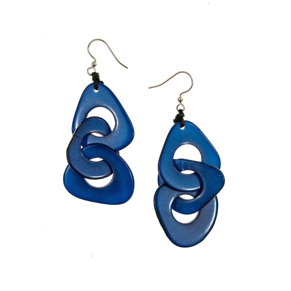 Organic Tagua Jewelry Handcrafted Tagua Vero Earrings - Azul Blue