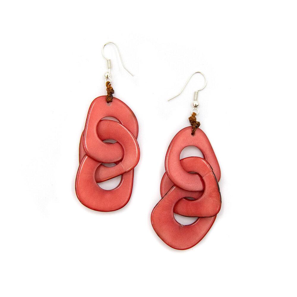 Organic Tagua Jewelry Handcrafted Tagua Vero Earrings - Poppy Coral