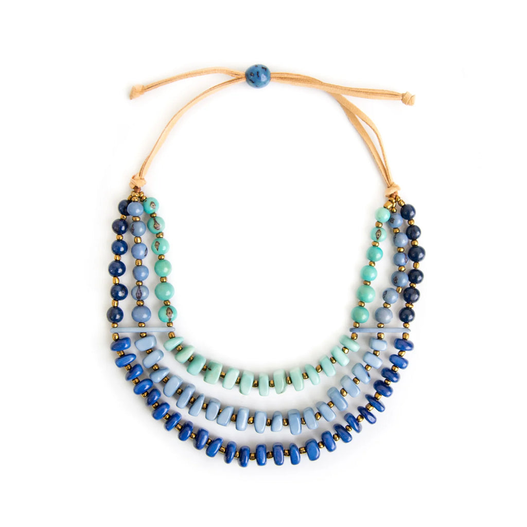 Organic Tagua Jewelry Handcrafted Tagua & Acai Berry Ramona Necklace - Royal Blue Combo