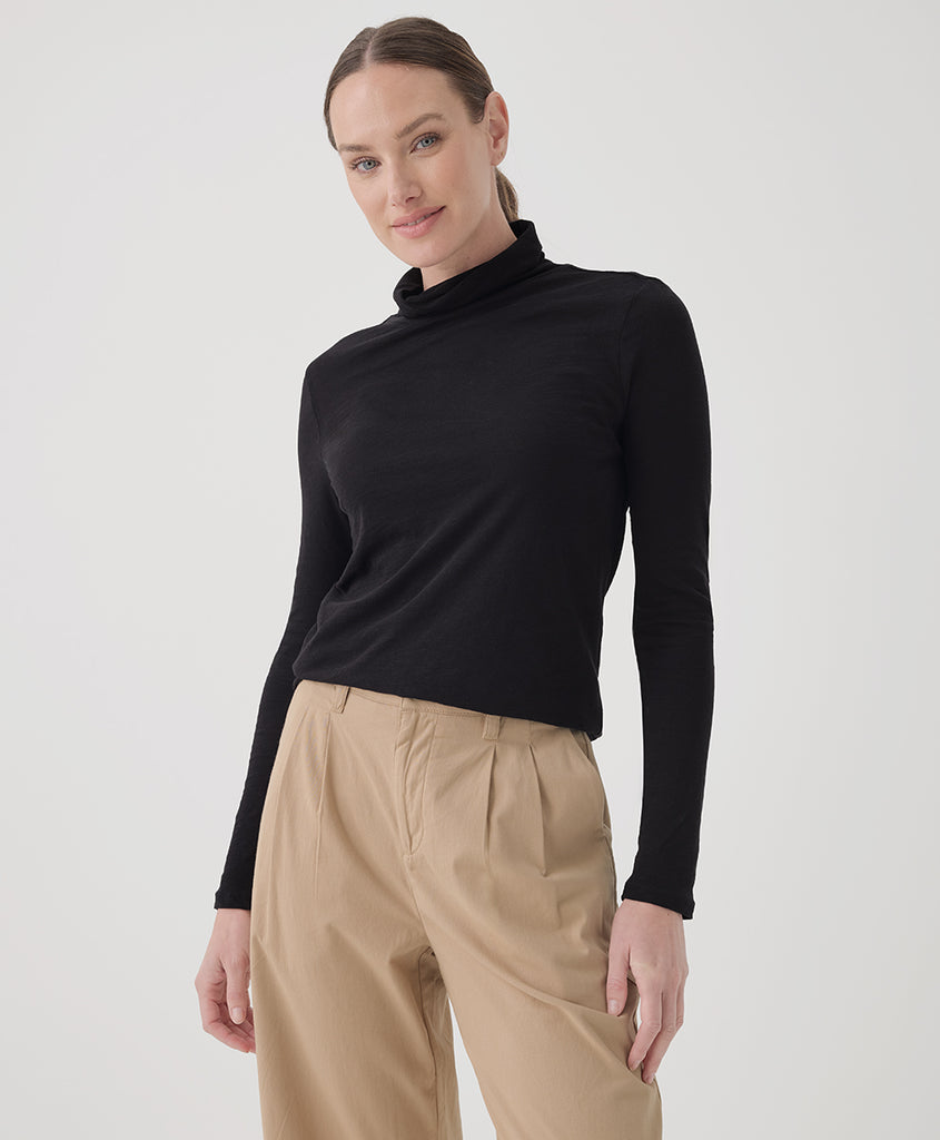 Pact Clothing GOTS Certified Organic Cotton Featherweight Slub Turtleneck in Black