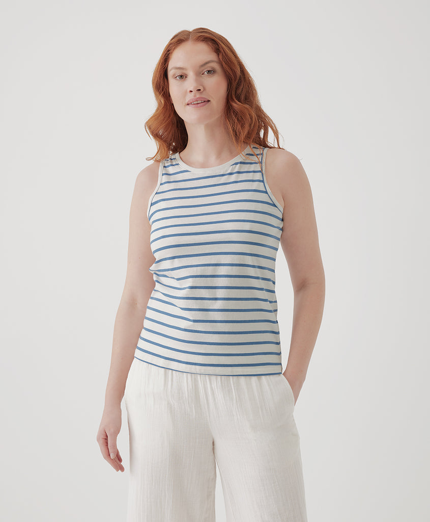 Pact Clothing GOTS Certified Organic Cotton Softspun High Neck Tank - Paris Stripe