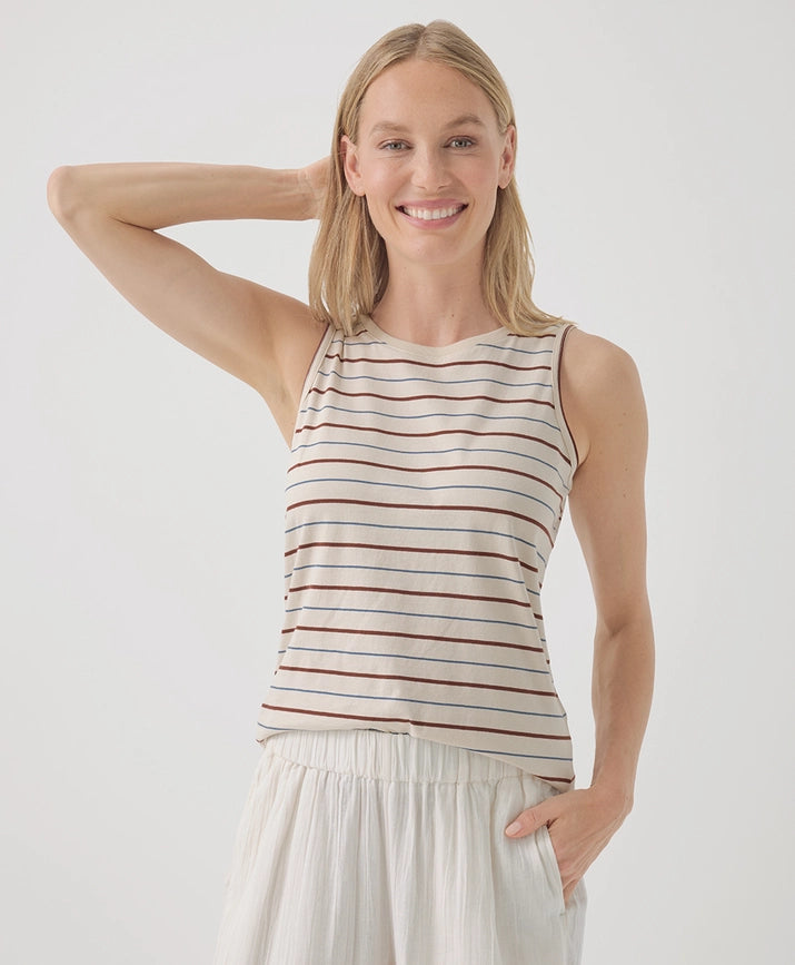 Pact Clothing GOTS Certified Organic Cotton Softspun High Neck Tank - Softshell Retro Stripe