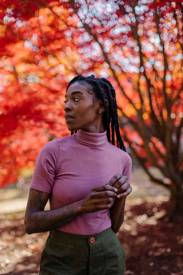 Pamut Apparel Cotton Bamboo Short Sleeve Rib Neck Turtleneck in Dusty Rose Terra Shepherd Boutique Apothecary