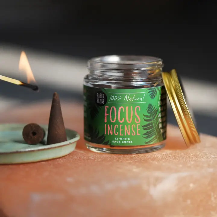 Paper Plane Self Care Plant Based Vegan Jar of Incense Cones - Focus