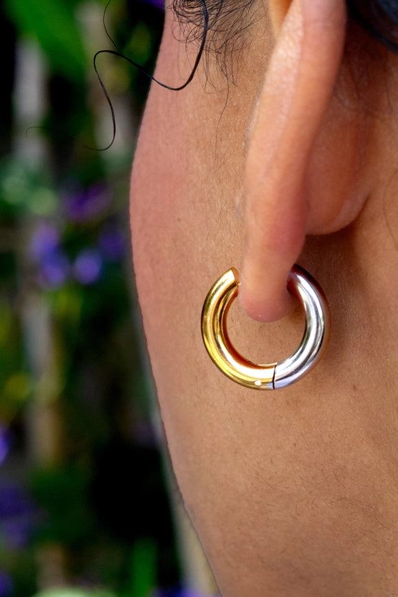 Peter + June Reversible Switch it Up Huggie Hoop Earrings - Silver & Gold