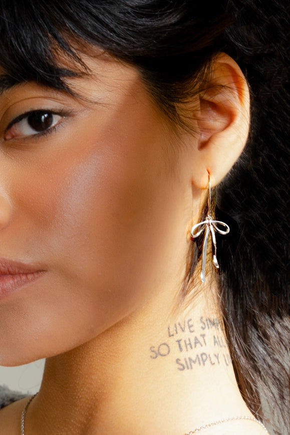 Peter + June Silver Bad to the Bow Dangle Earrings