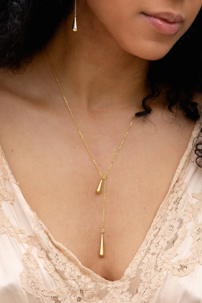 Peter + June Tear Drop Threader Necklace 18k Gold Plated Jewelry