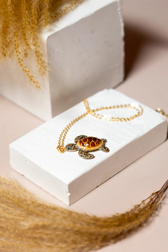 Peter + June Tiny Turtle Porcelain Necklace