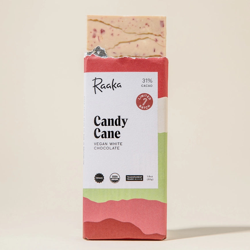 Raaka Candy Cane Vegan White Chocolate Bar - LIMITED SEASONAL
