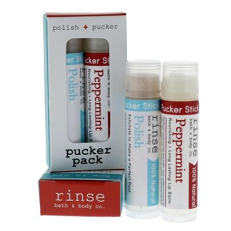 Rinse Bath & Body Co Pucker Pack Gift Set with Pucker Polish Lip Exfoliator and Pucker Stick Lip Balm